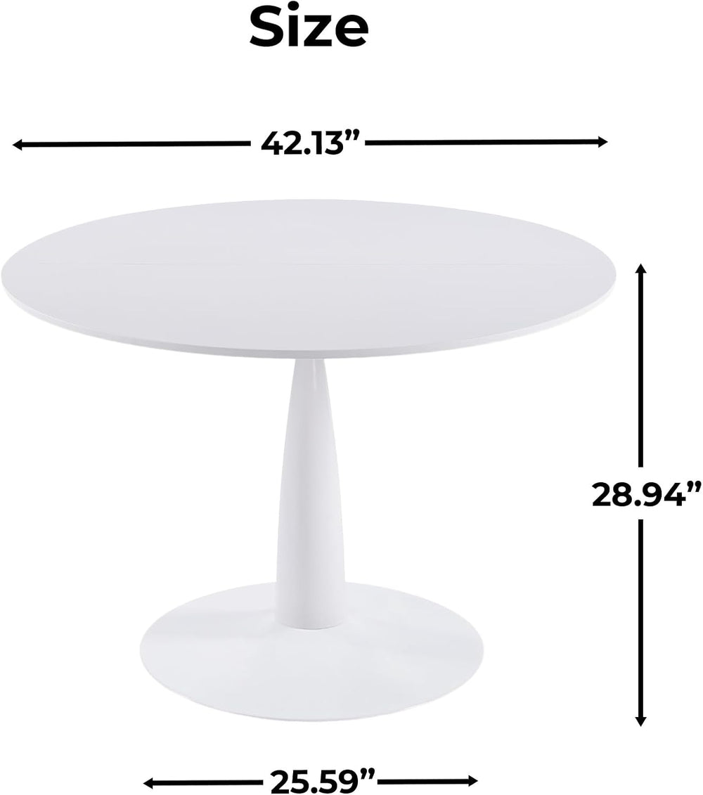 42" Round White Tulip Dining Table, Mid Century Modern Pedestal Kitchen ...