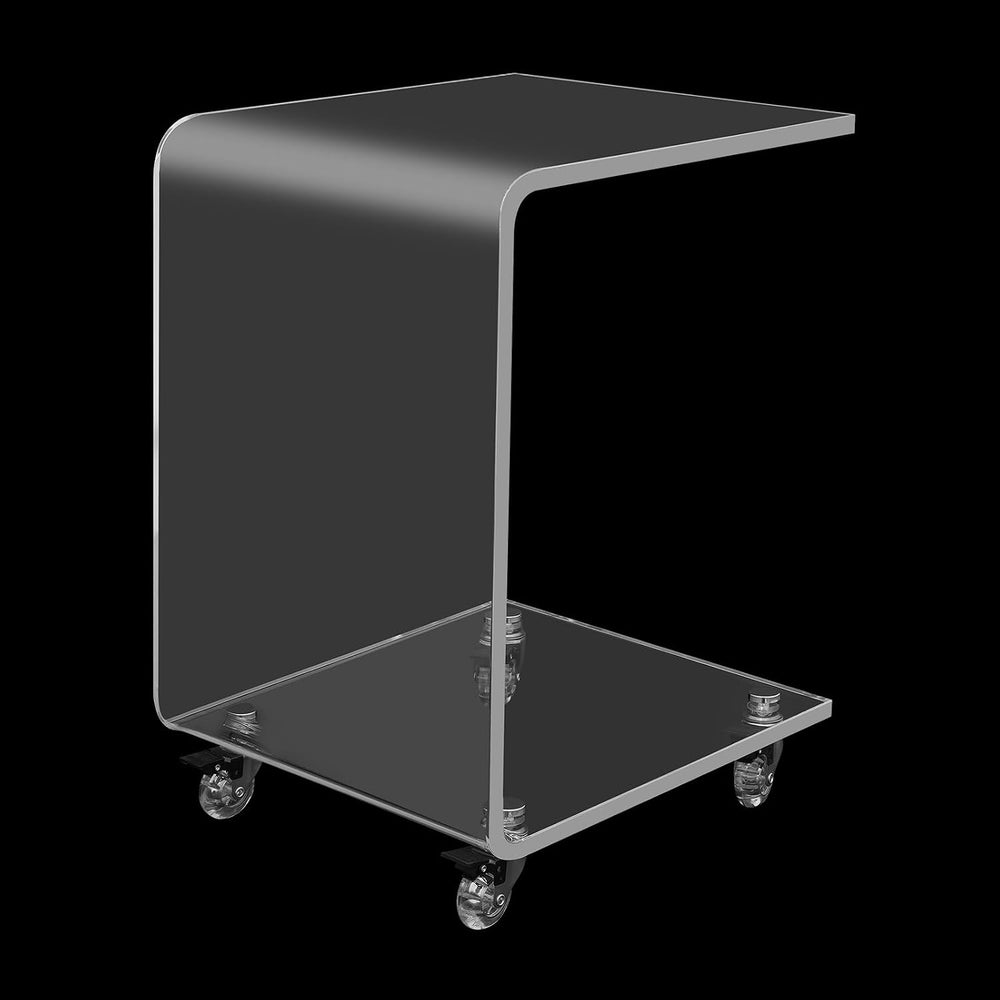 Rolling C-Shaped End Table with 4 Wheel Locking Casters, Modern Clear Acrylic...
