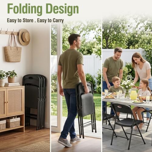 Folding Table and Chairs Set for 5, 5FT Foldable Plastic Table with Carry Han...