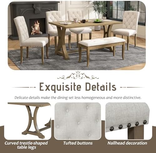 Harper & Bright Designs Classic and Traditional Style 6 - Piece Dining Se...