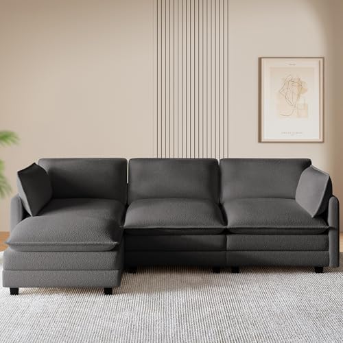 ROWHY 112'' Modular Sectional Cloud Couch with Movable Ottoman, 4 Sea...