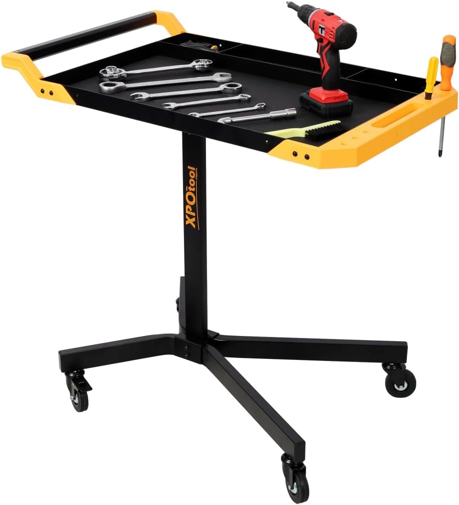 Adjustable Height Mobile Work Table, Rolling Work Bench with Tool Tray and 4 ...