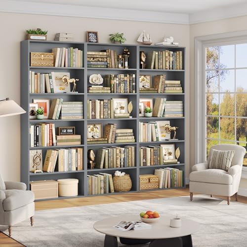 FOTOSOK 6 Tier Tall Bookshelf Bookcase with Open Display Shelves, Dark Gray