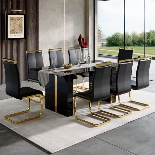 8 Chairs Dining Table Set, 71'' Kitchen Table Set for 8, Faux Marble ...