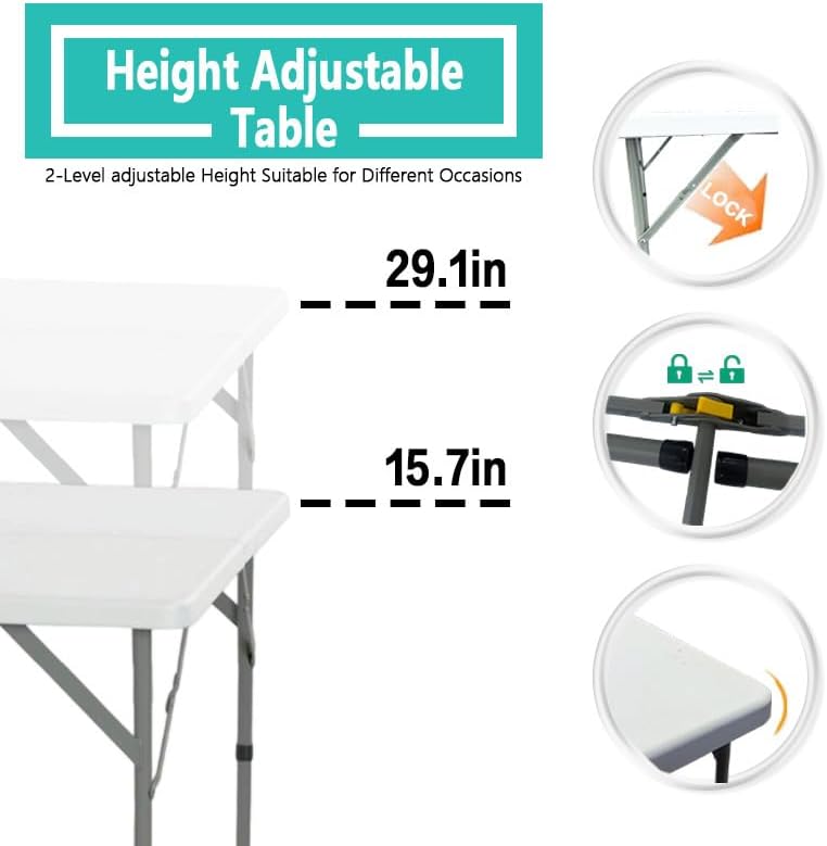 34" Square Folding Card Table, 3ft Foldable Portable Plastic Table | 3 f...