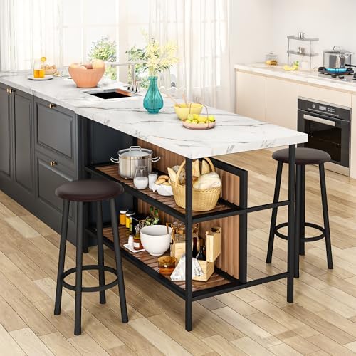 DKLGG Kitchen Island with Stools & Storage, Modern Dining Table Set for 2...