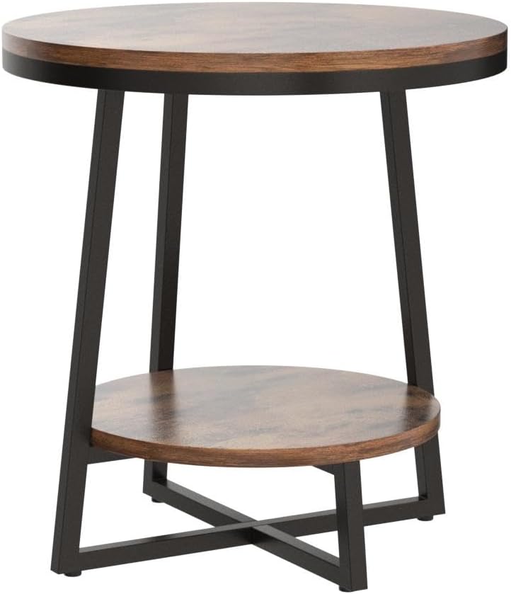 Tribesigns End Table, 2 Tier Round Side Table with Storage Shelf, Industrial ...