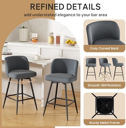 Swivel Bar Stools Set of 2, 26" Counter Height Bar Stools with High Back...