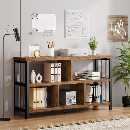 IBF Low Book Shelf, Industrial Horizontal Bookcase, Rustic Brown, 47 Inch