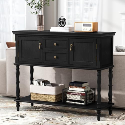 ARTPOWER Console Table with 2 Drawers, Retro Entryway Table with 2 Door | Sol...