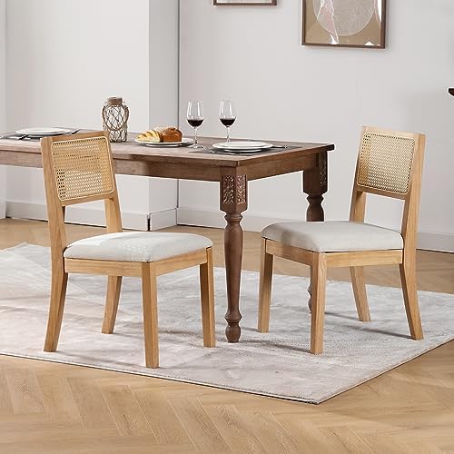 Rattan Dining Chairs Set of 2, Natural Upholstered Kitchen/Restaurant Chair
