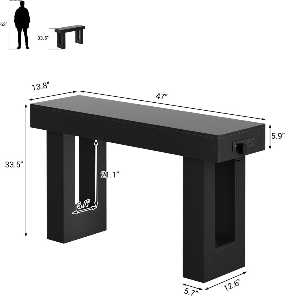 Unikito 47" Entryway Table with Sensor Light and USB Outlet, Black | Nar...