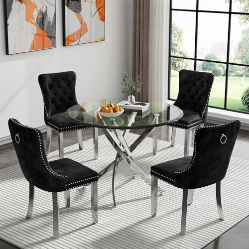 HomVent 36''Silver Round Glass Dining Table Set for 4 for Family Gath...