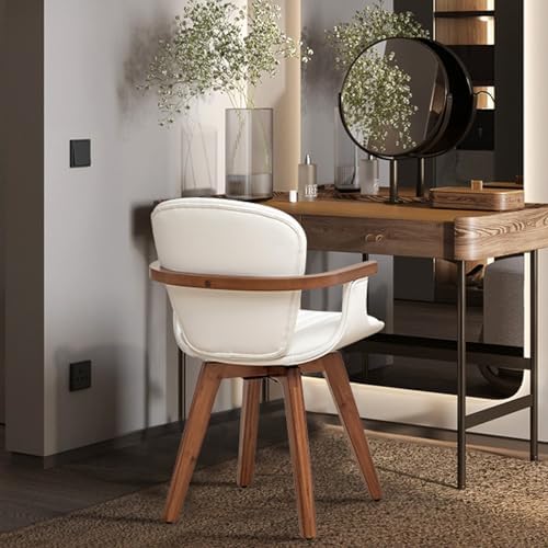 LUNLING Swivel Dining Chairs Set of 4, Mid Century Modern White Faux Leather ...