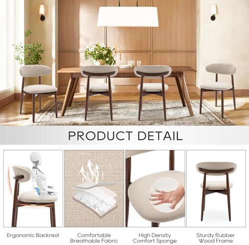 COLAMY Wooden Dining Chairs Set of 2, Upholstered Kitchen Side Chair, Beige