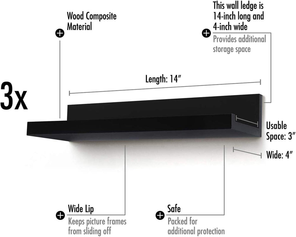 Americanflat 14" Floating Shelves for Wall - Set of 3 - Made of Engineer...