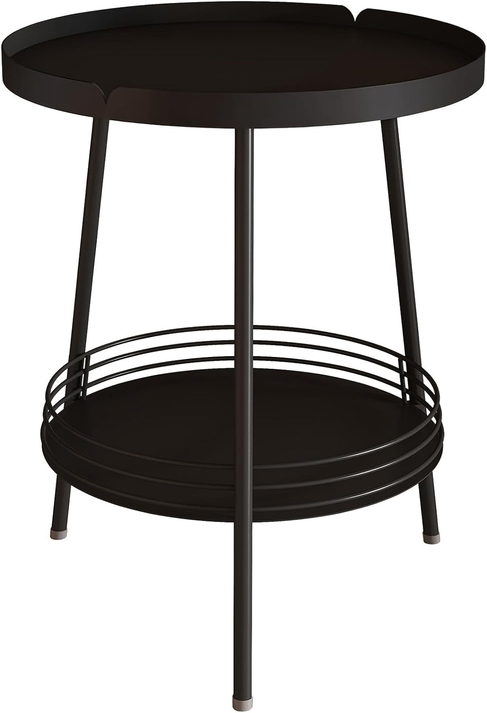Benkyo 2 Tier Black Metal Round Side Table Tiered Two Shelf Storage Coffee So...