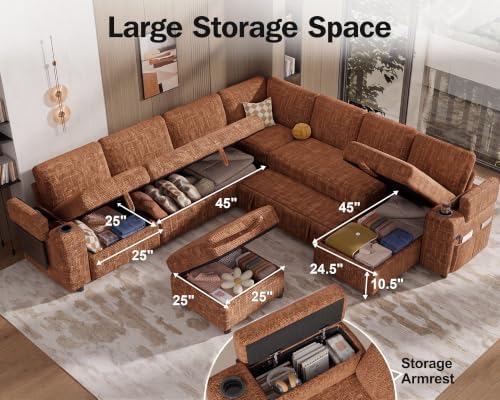 Vipbear 130" Modular Sectional Sleeper Sofa with Pull Out Bed, 9 Seat Ch...