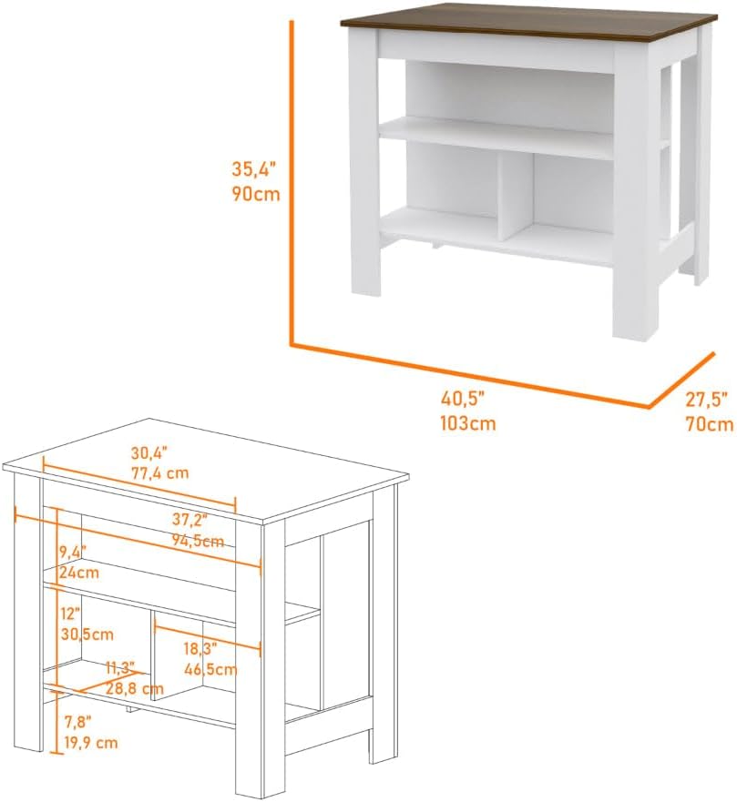 Burlingame Kitchen Island and Wall Cabinet Set - White & Walnut MDF