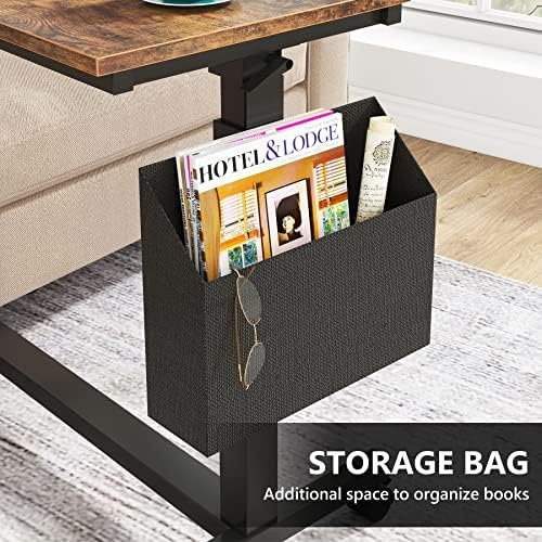 Tribesigns Height Adjustable C Shaped End Table with Wheels and Side Pocket, ...
