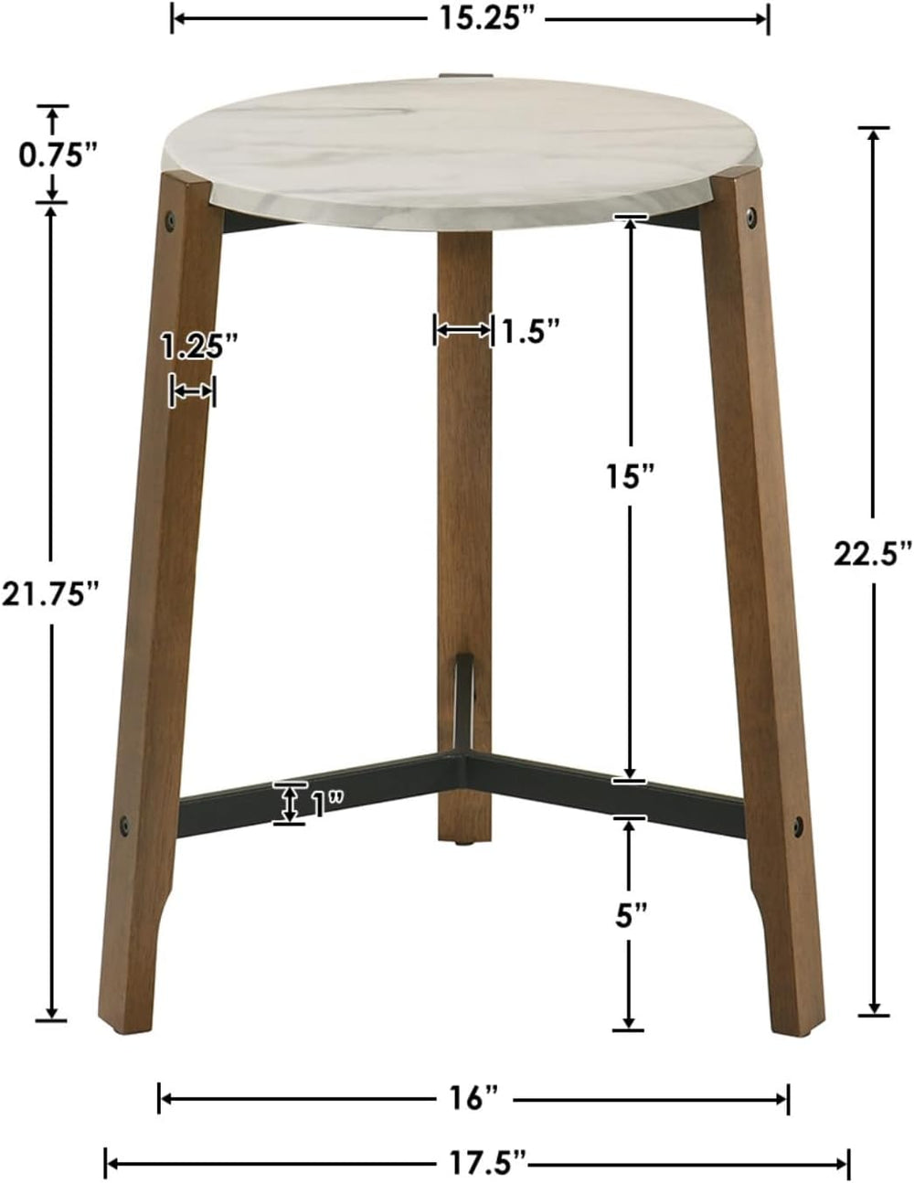 Modern White Round End Table, Side Table with Faux Marble Texture Top Industr...