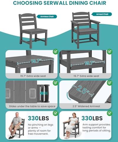SERWALL 59" HDPE Outdoor Dining Set for 6, w/ 1 Table & 6 Chairs, Gray