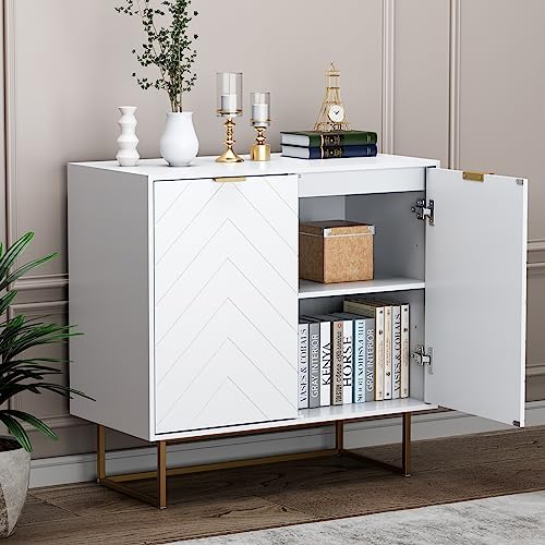 Modern Sideboard Buffet with Storage, Set of 2 Modular Cabinets, White