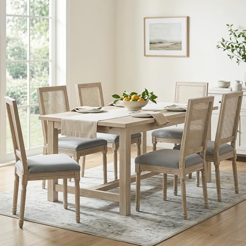 chairus Farmhouse Dining Chairs Set of 4, Rectangle Rattan Back French Countr...