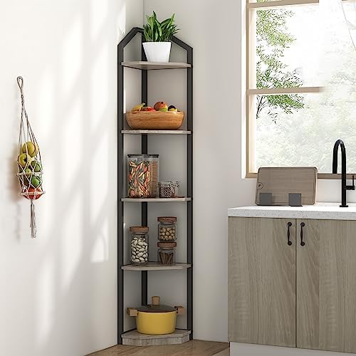 Fun Memories 5 Tier Corner Shelf, 70” Corner Shelf Stand, Corner Bookshelf Pl...