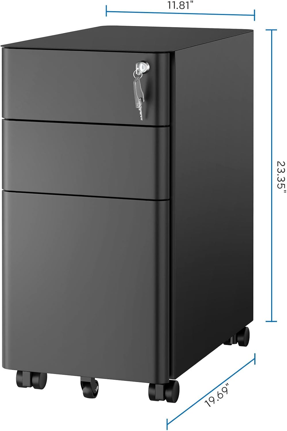 Mount-It! Slim 3 Drawer Rolling File Cabinet with Lock, Mobile Metal Filing C...