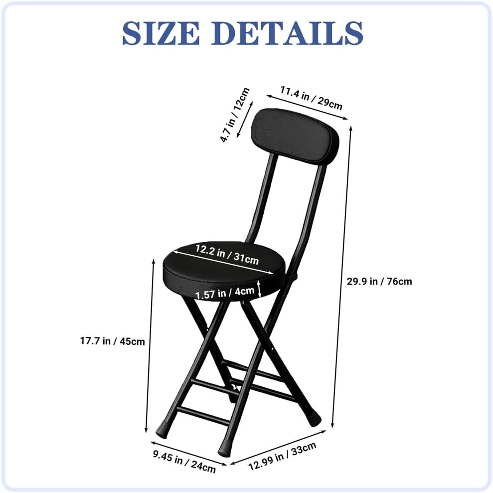 Folding Stool with Back, Padded Leather Round Foldable Stool, Foldable Bar Ch...