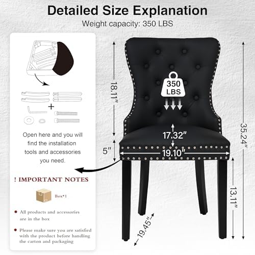 adochr PU Leather Dining Chairs Set of 2, Upholstered Kitchen Chairs, Black