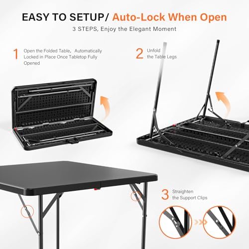 VINGLI 38" Fold in Half Square Table, Bi-Folding Commercial Portable Pla...