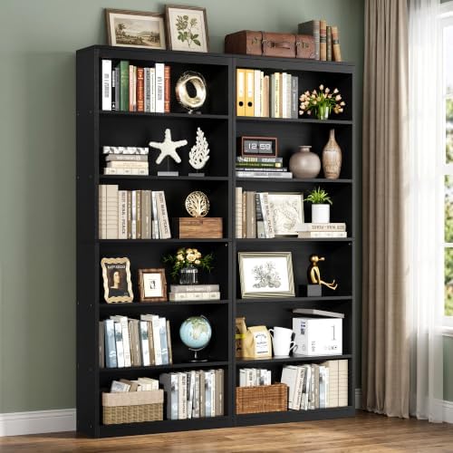 Shintenchi 6-Tier Bookshelf, Tall Bookcase & Display Storage Shelves, Black