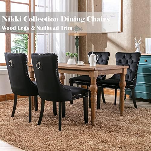 Black Velvet Dining Chairs Set of 4, Modern Upholstered Kitchen Chairs