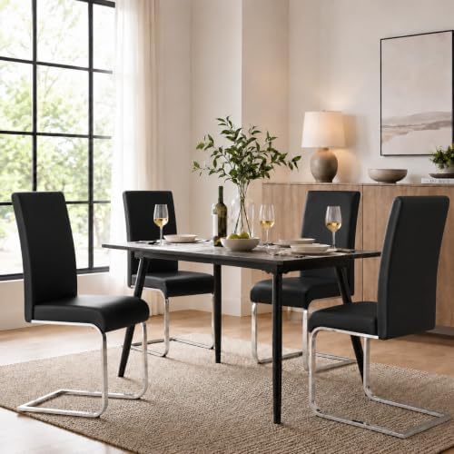 Yaheetech Dining Chairs Set of 6 High Back Modern Kitchen Chairs Black