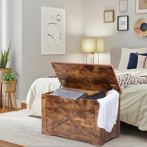 Timberer 31.5" Storage Chest, Wooden Storage Bench, Entryway Shoes Bench...