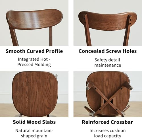 Walnut Dining Chairs Set of 2, Solid Oak Wood