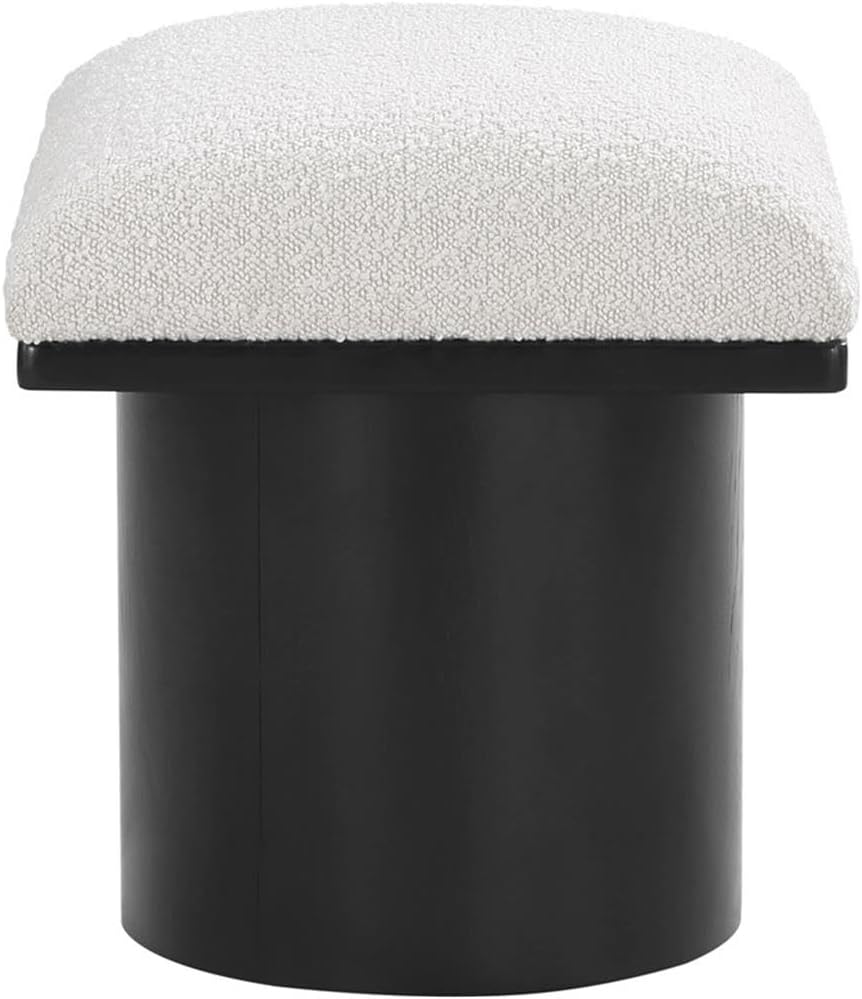 MAKLAINE Cream Boucle Fabric Bench/Stool, 15.5" W x 18" D x 17.5&qu...