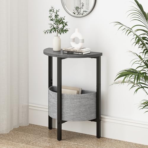 Vagusicc Small Round Side Table End Table, Tall Accent Table with Storage Bas...