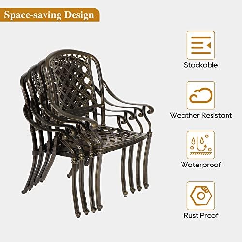 5-Piece Cast Aluminum Outdoor Patio Dining Set, All Weather Cast Aluminum Out...