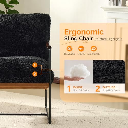 VINGLI 28" Wide Plush Upholstery Sling Modern Accent Chairs Set of 2, Cu...
