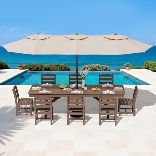 SERWALL 9Pcs 84" HDPE Outdoor Dining Set for 8 with Armless Chairs,Brown
