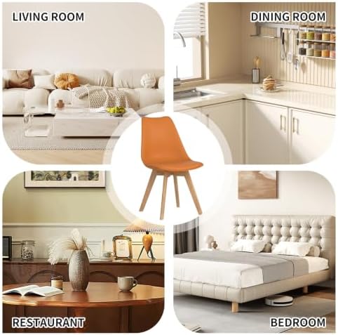 Dining Chairs Set of 4, PU Leather Kitchen Chairs,Wood Legs (Orange, 4 PC)