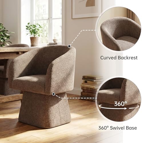 VKNOW Upholstered Swivel Dining Chairs Set of 2 with Barrel Back and Arm