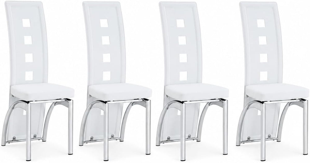 White Dining Chairs Set of 4, Upholstered Kitchen Chairs Set of 4 | Faux Leat...