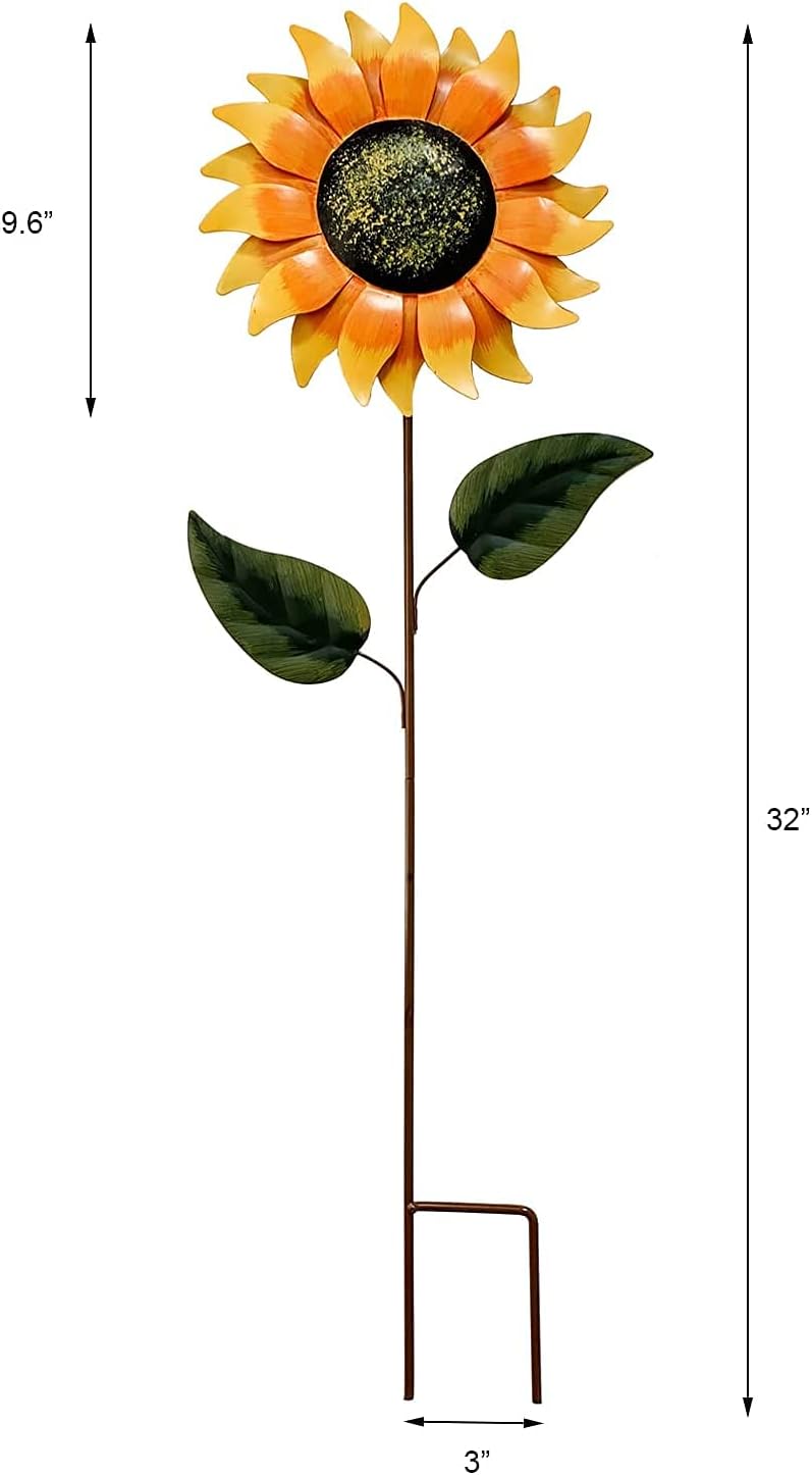 Vintage Metal Sunflower Garden Stake,32 Inches, 2 Pack Planter Stand for Home...