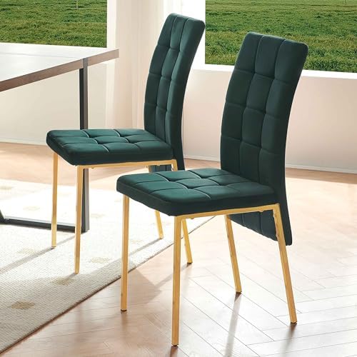 NORDICANA Upholstered Velvet Dining Chairs Classic Kitchen High Back Chairs S...