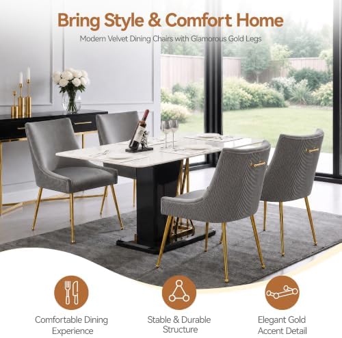 WUTUTUEE Velvet Dining Chairs Set of 4 Gold Legs,Upholstered Velvet Accent Ch...