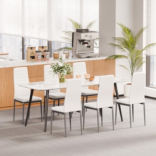 VEVOR Modern Dining Room Accent Chairs Set of 6, Upholstered Leather Side Cha...